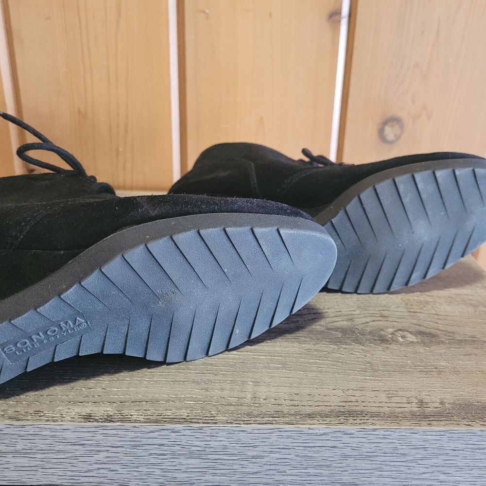 Suede Black Leather Wedge Shoes - Picture 5 of 5